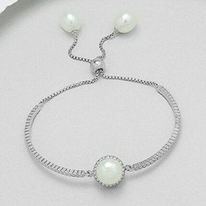 925 Sterling Silver Ball Bracelet Decorated With Crystals & Fresh Water Pearls